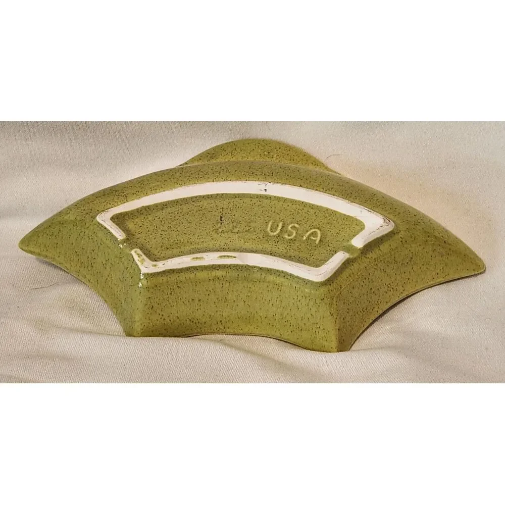 Vtg California‎ Pottery USA Lazy Susan Green Speckled Ceramic Dish 225